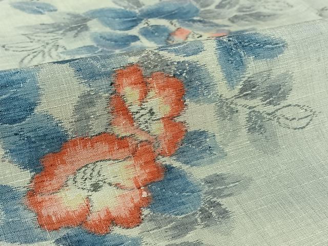 平和屋着物●小千谷紬 単衣 枝花文 証紙付き 正絹 逸品 AABL6889jh