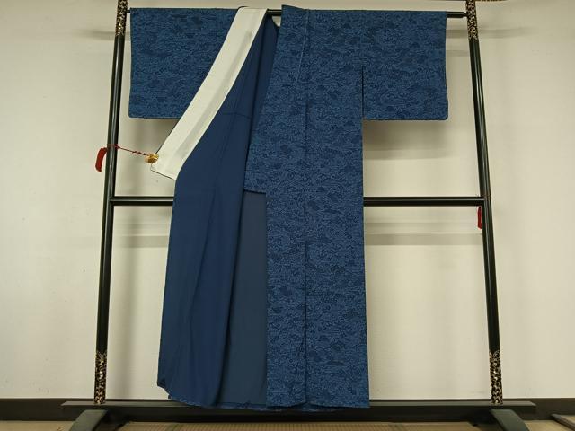 平和屋着物▽上質な小紋 単衣 型染め 風景花文 正絹 逸品 AABL6892jh