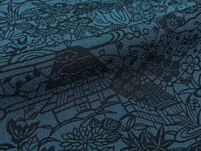 平和屋着物▽上質な小紋 単衣 型染め 風景花文 正絹 逸品 AABL6892jh