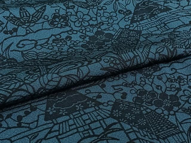 平和屋着物▽上質な小紋 単衣 型染め 風景花文 正絹 逸品 AABL6892jh