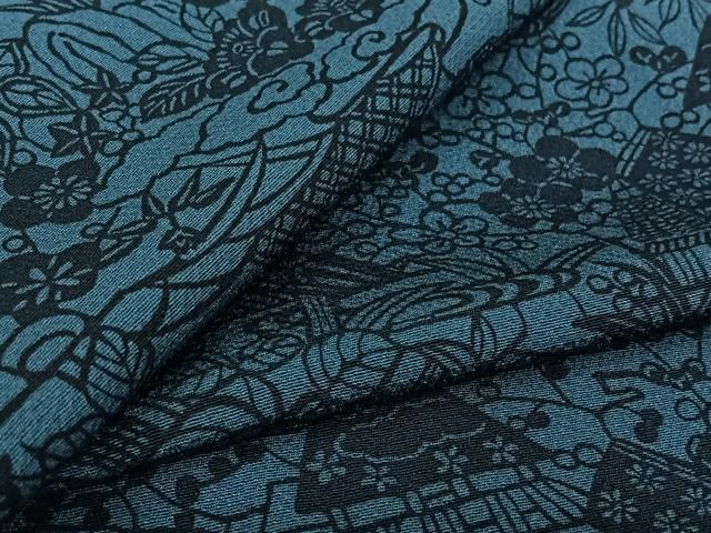 平和屋着物▽上質な小紋 単衣 型染め 風景花文 正絹 逸品 AABL6892jh