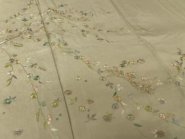 平和屋着物▽訪問着 単衣 総刺繍 束ね熨斗花文 金糸 正絹 逸品 AABL6895jh
