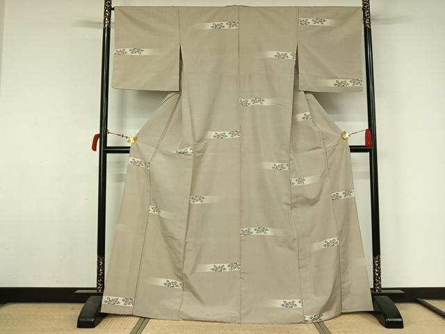 平和屋着物▽小千谷紬 単衣 横段花文 正絹 逸品 AABL6896jh