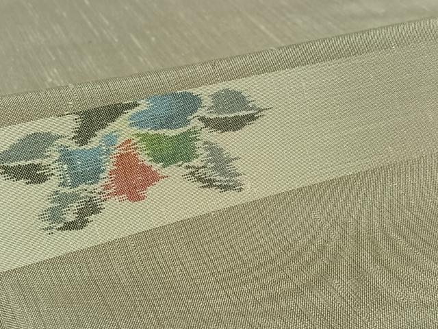 平和屋着物▽小千谷紬 単衣 横段花文 正絹 逸品 AABL6896jh