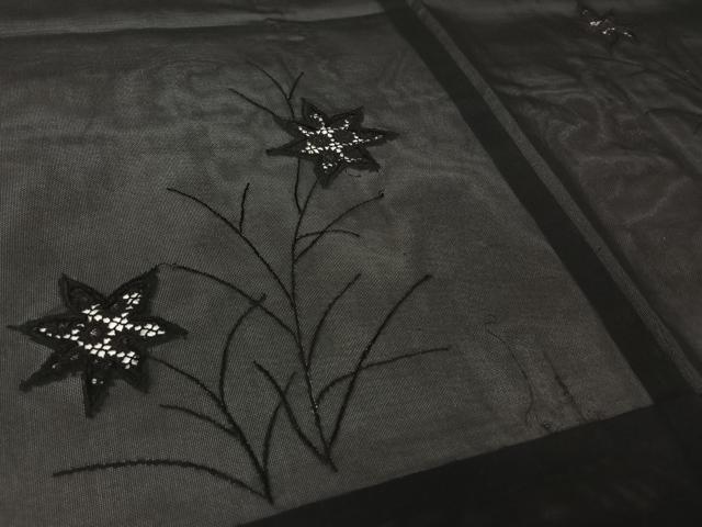 平和屋着物▽羽織 スリーシーズン 春夏秋 塵除け 草花文 黒地 正絹 逸品 AABL6902jh
