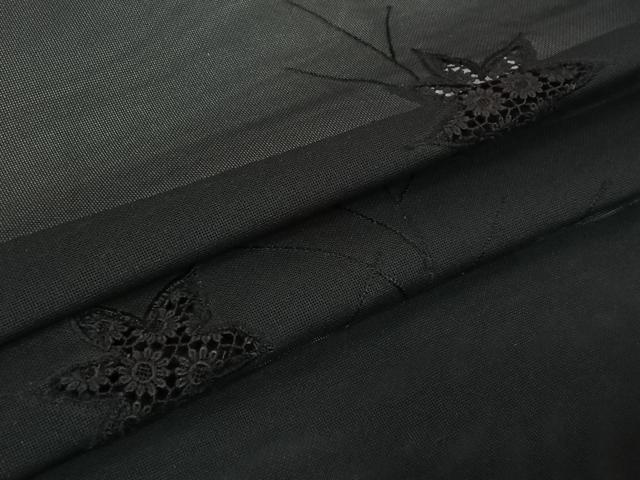 平和屋着物▽羽織 スリーシーズン 春夏秋 塵除け 草花文 黒地 正絹 逸品 AABL6902jh