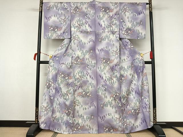 平和屋着物▽上質な小紋 単衣 飾花文 暈し染め 金彩 正絹 逸品 AABL6907jh
