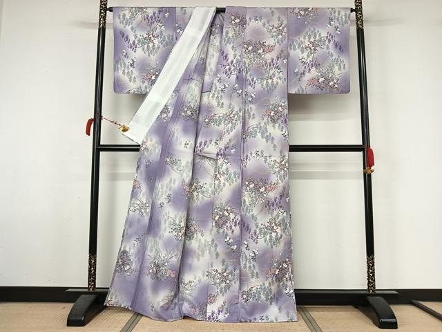 平和屋着物▽上質な小紋 単衣 飾花文 暈し染め 金彩 正絹 逸品 AABL6907jh