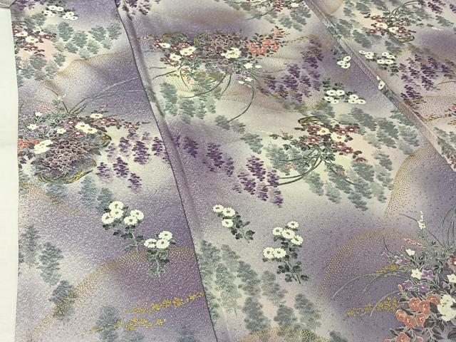 平和屋着物▽上質な小紋 単衣 飾花文 暈し染め 金彩 正絹 逸品 AABL6907jh