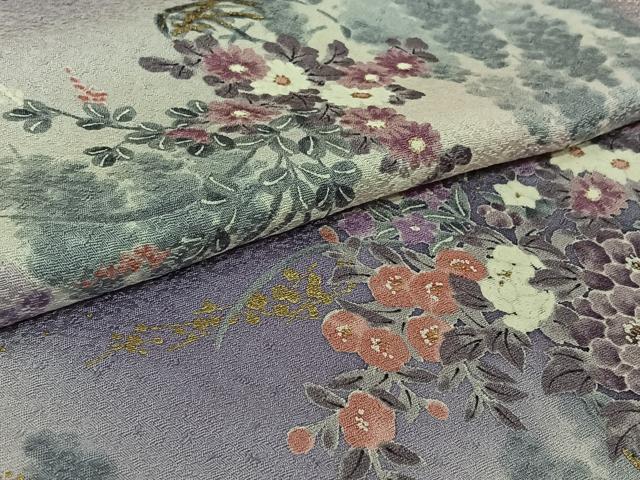 平和屋着物▽上質な小紋 単衣 飾花文 暈し染め 金彩 正絹 逸品 AABL6907jh