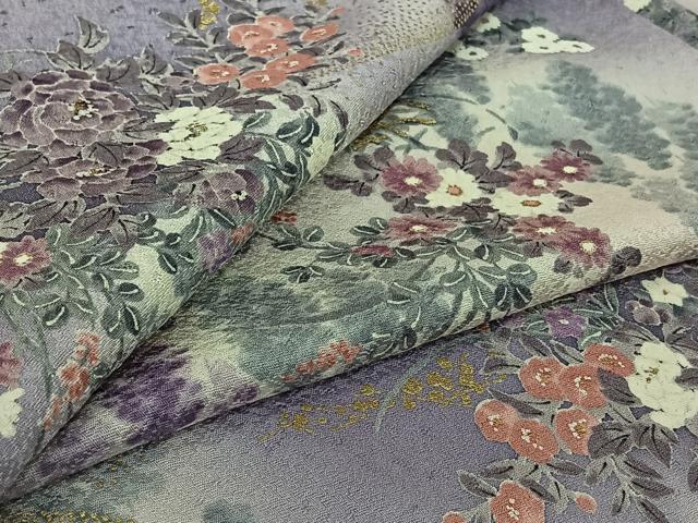 平和屋着物▽上質な小紋 単衣 飾花文 暈し染め 金彩 正絹 逸品 AABL6907jh