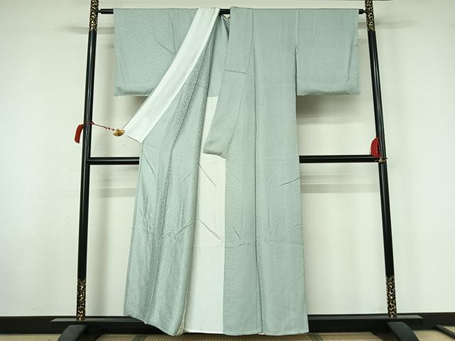 平和屋着物▽上質な色無地 単衣 花唐草地紋 秘色色 正絹 逸品 AABL6914jh
