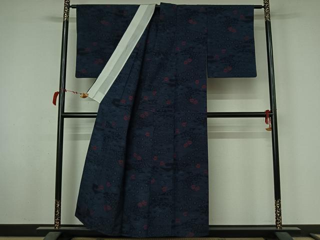 平和屋着物▽上質な紬 単衣 花唐草文 正絹 逸品 AABL6915jh
