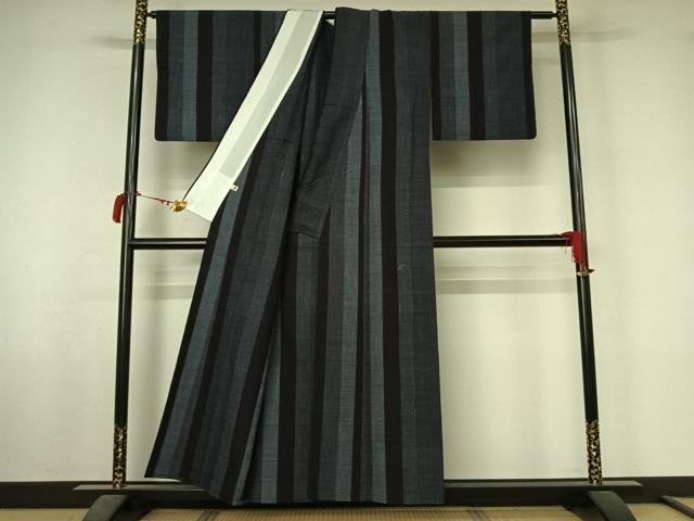 平和屋着物▽結城紬 単衣 80亀甲 間道 正絹 逸品 AABL6919jh