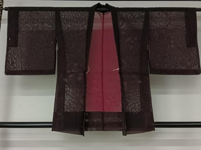 平和屋着物▽羽織 スリーシーズン 春夏秋 塵除け 舞花文 黒地 正絹 逸品 未使用 AABL6921jh