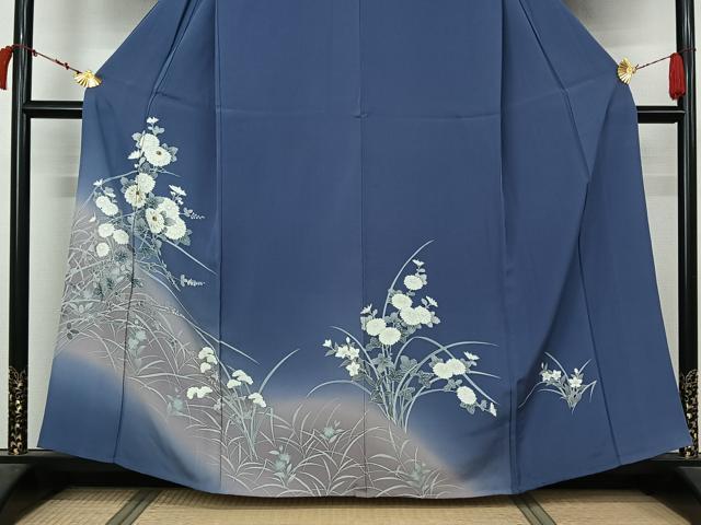 平和屋着物▽訪問着 単衣 刺繍 草花文 暈し染め 金糸 正絹 逸品 AABL6927jh