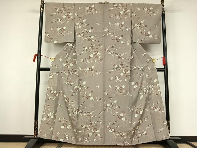 平和屋着物▽上質な小紋 単衣 流水花鳥文 正絹 逸品 AABL6928jh