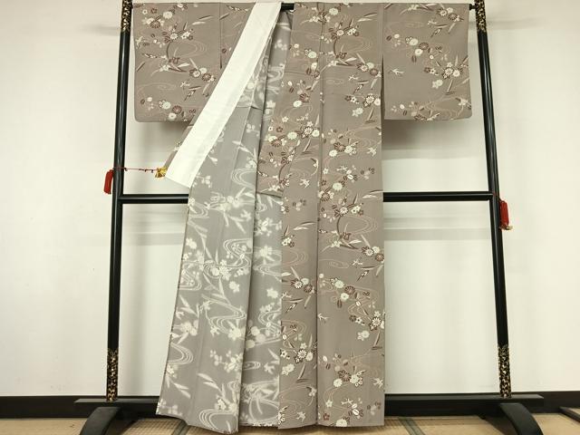 平和屋着物▽上質な小紋 単衣 流水花鳥文 正絹 逸品 AABL6928jh