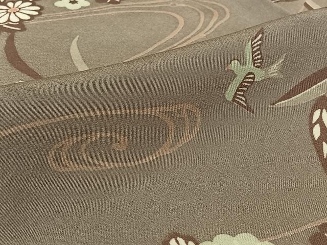 平和屋着物▽上質な小紋 単衣 流水花鳥文 正絹 逸品 AABL6928jh