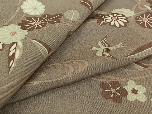 平和屋着物▽上質な小紋 単衣 流水花鳥文 正絹 逸品 AABL6928jh