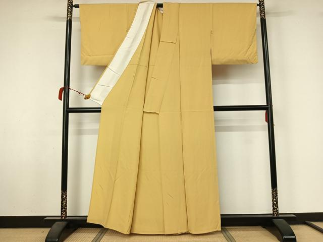平和屋着物▽上質な色無地 単衣 蜂蜜色 正絹 逸品 AABL6929jh
