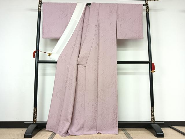 平和屋着物▽上質な色無地 単衣 流水箔散らし地紋 淡紅藤色 正絹 逸品 AABL6934jh