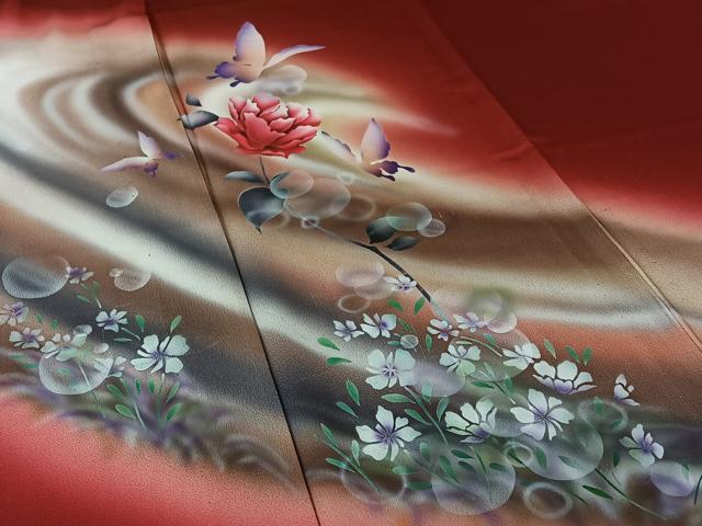 平和屋着物▽訪問着 単衣 花蝶文 暈し染め 正絹 逸品 AABL6937jh