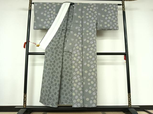 平和屋着物▽上質な小紋 単衣 草花文 正絹 逸品 AABL6940jh