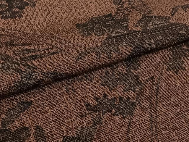 平和屋着物▽上質な小紋 単衣 風景花文 鬼しぼ縮緬 正絹 逸品 AABL6943jh