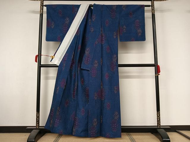 平和屋着物▽上質な紬 単衣 亀甲花文 正絹 逸品 未使用 AABL6948jh
