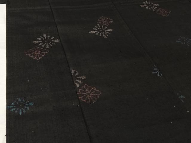平和屋着物▽上質な紬 単衣 花菱文 黒地 正絹 逸品 AABL6954jh