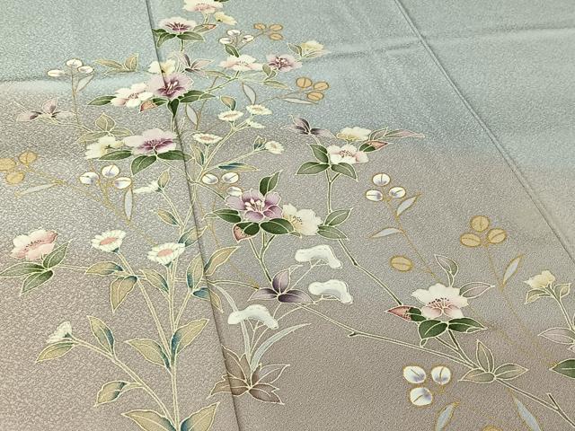 平和屋着物▽訪問着 単衣 草花文 暈し染め 金彩 正絹 逸品 AABL6955jh