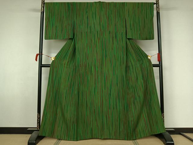 平和屋着物▽上質な小紋 単衣 縞 正絹 逸品 AABL6956jh