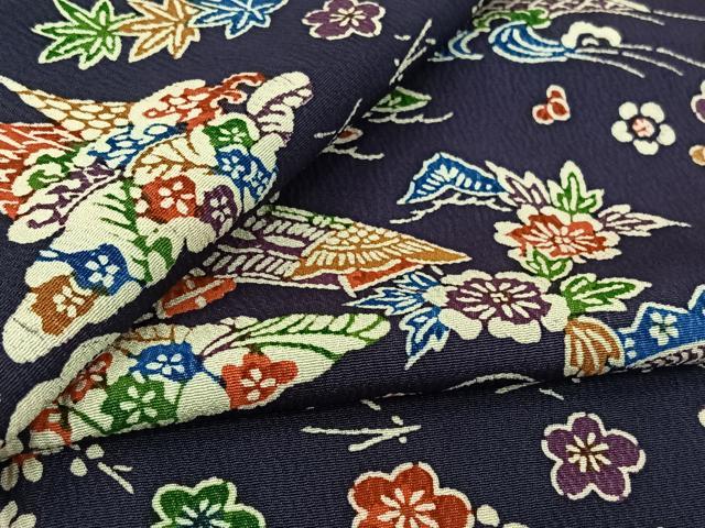 平和屋着物▽上質な小紋 単衣 型染め 風景花文 正絹 逸品 AABL6959jh