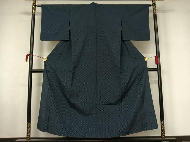 平和屋着物▽お召 単衣 十字絣 正絹 逸品 AABL6963jh