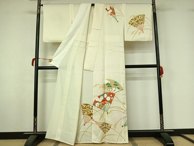 平和屋着物▽訪問着 単衣 扇面花松文 洗える着物 AABL6965jh