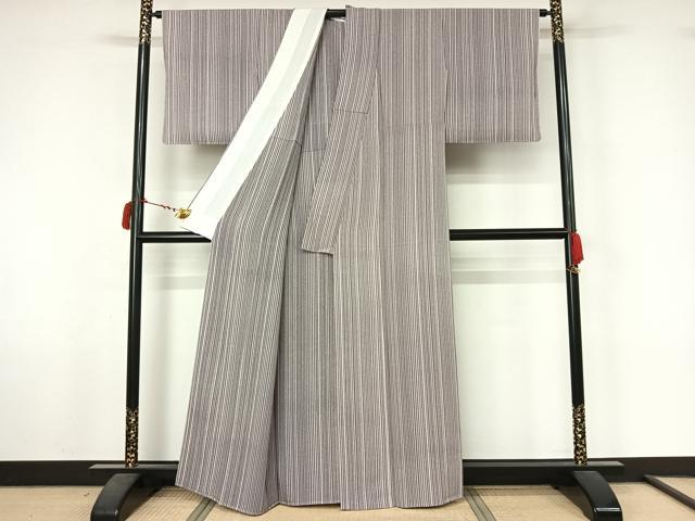 平和屋着物▽上質な小紋 単衣 粋なしま 反端付き 正絹 逸品 AABL6967jh