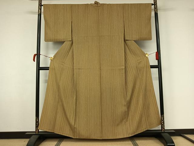 平和屋着物▽上質な小紋 単衣 縞 正絹 逸品 AABL6968jh