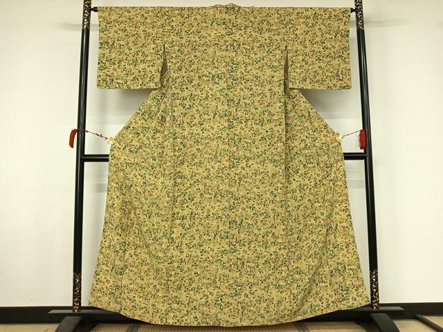 平和屋着物▽上質な小紋 単衣 手描き 人物文 正絹 逸品 AABL6973jh