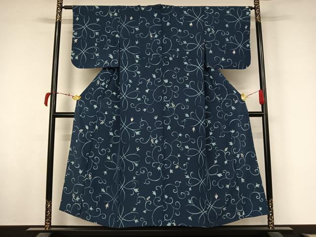 平和屋着物▽上質な小紋 単衣 ろうけつ染め 花唐草文 正絹 逸品 AABL6974jh
