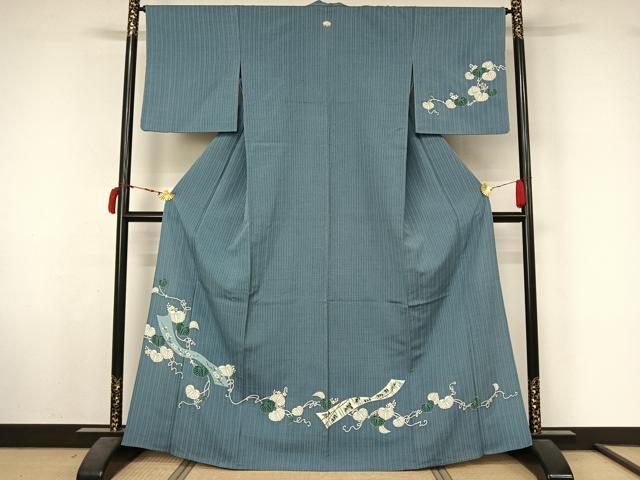 平和屋着物▽訪問着 単衣 お召地 花唐草文 正絹 逸品 AABL6975jh