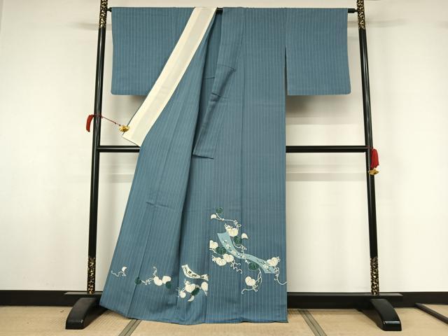 平和屋着物▽訪問着 単衣 お召地 花唐草文 正絹 逸品 AABL6975jh
