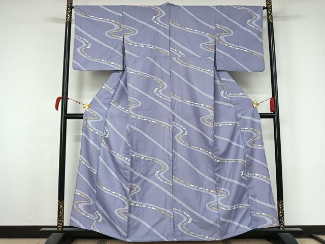 平和屋着物▽小紋 単衣 地紙花文 洗える着物 AABL6981jh