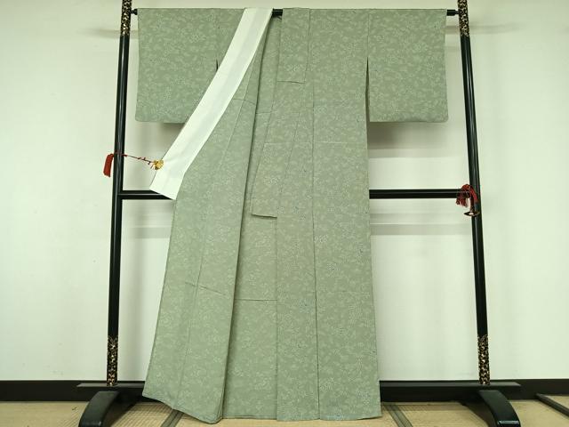 平和屋着物▽上質な小紋 単衣 更紗花文 鬼しぼ縮緬 正絹 逸品 AABL6984jh
