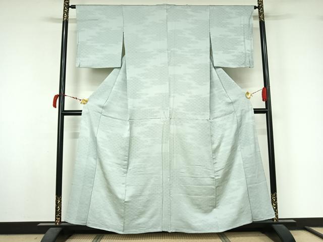 平和屋着物▽上質な色無地 単衣 青海波地紋 藍白色 正絹 逸品 AABL6990jh