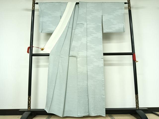 平和屋着物▽上質な色無地 単衣 青海波地紋 藍白色 正絹 逸品 AABL6990jh