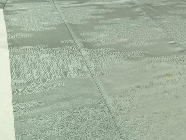 平和屋着物▽上質な色無地 単衣 青海波地紋 藍白色 正絹 逸品 AABL6990jh