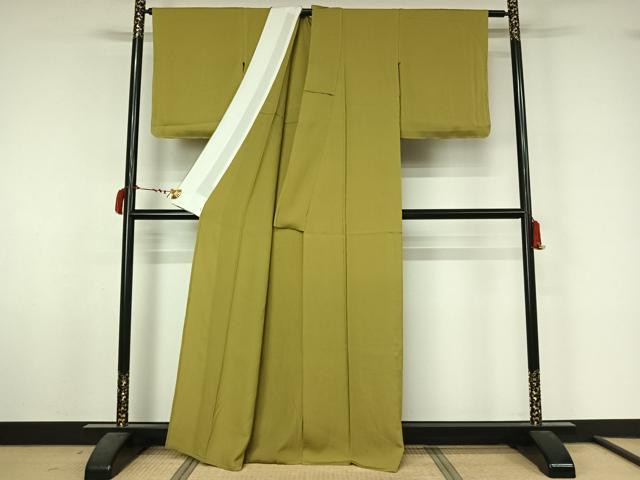 平和屋着物▽上質な色無地 単衣 抹茶色 正絹 逸品 未使用 AABL6993jh