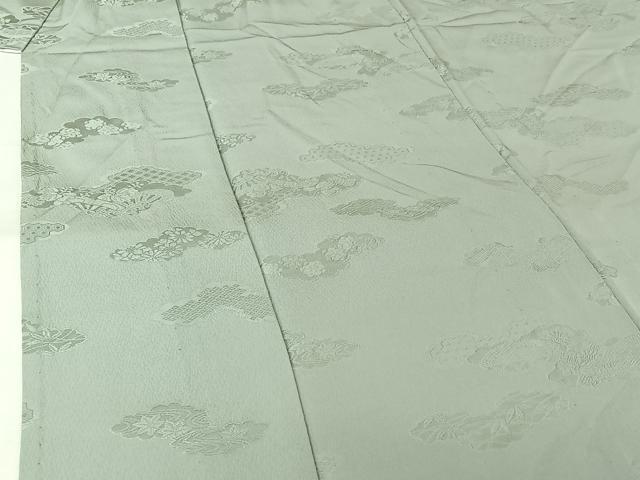 平和屋着物▽上質な色無地 単衣 雲取り花地紋 秘色色 正絹 逸品 AABL6996jh