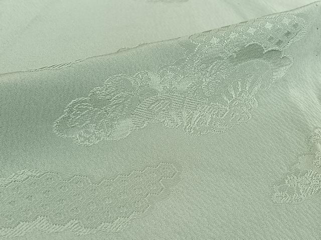 平和屋着物▽上質な色無地 単衣 雲取り花地紋 秘色色 正絹 逸品 AABL6996jh
